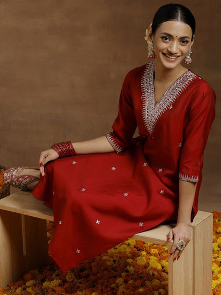 Women Ethnic Motifs Embroidered Regular Kurta with Trousers Indian Suit Set VitansEthnics