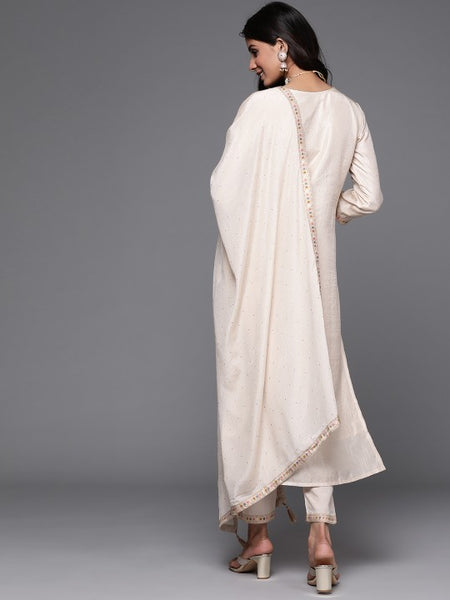 Women Ethnic Motifs Woven Kurta with Trousers & Dupatta Set