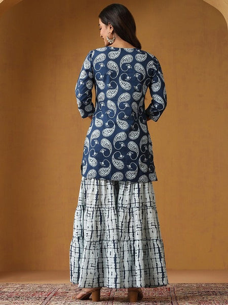 Women Paisley Printed Cotton Kurta with Sharara Set VitansEthnics