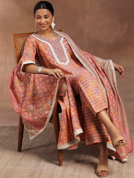 Women Ethnic Motifs Printed Zari Panelled Flared Kurta With Trouser & Dupatta