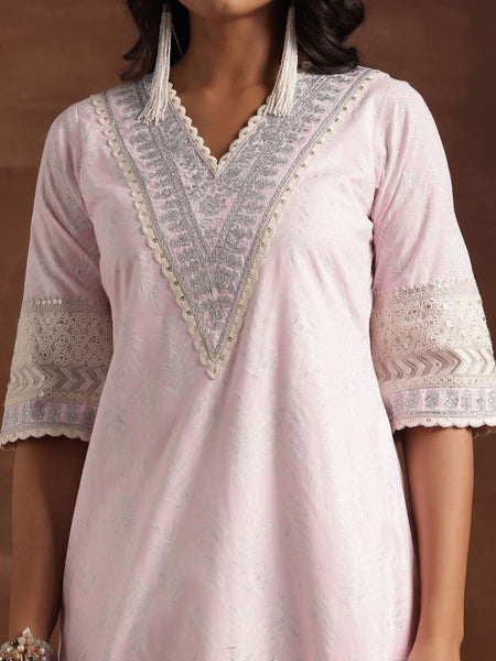 Women Pink Floral Printed Sequinned Pure Cotton Kurta with Trousers & Dupatta