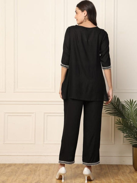Women Round Neck High Low Top & Trousers Co-Ords Set VitansEthnics