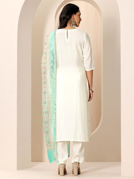 Women Ethnic Motifs Embroidered Round Neck Kurta With Trousers And Dupatta Indian Suit Set VitansEthnics