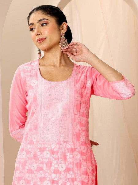 Women Floral Woven Design Chanderi Silk Kurta With Trouser And Dupatta Indian Suit Set VitansEthnics