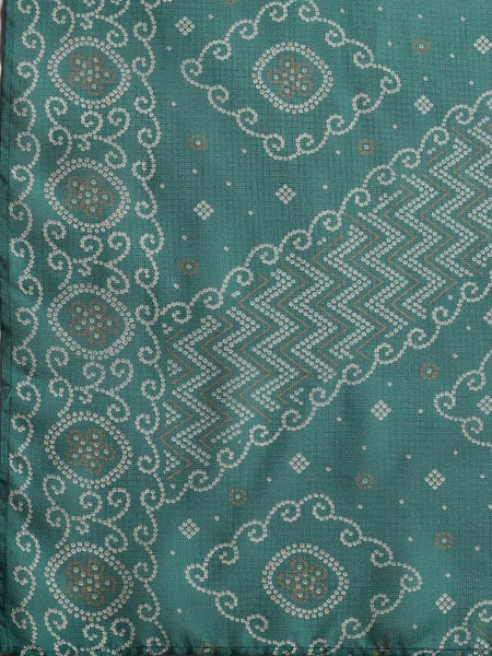 Women Bandhani Printed Pleated Gotta Patti A-Line Kurta with Trousers & Dupatta