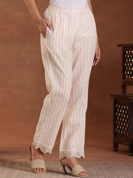 Women Floral Printed Panelled Thread Work Pure Cotton Kurta with Trousers & With Dupatta