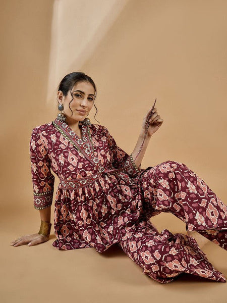 Women Ethnic Printed Pure Cotton Tunic With Trousers Set VitansEthnics