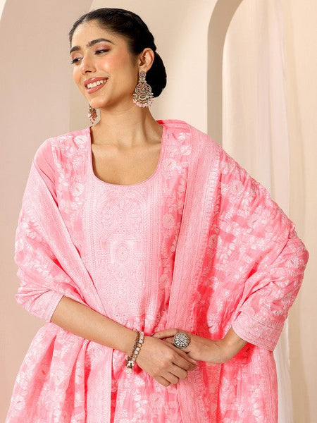 Women Floral Woven Design Chanderi Silk Kurta With Trouser And Dupatta Indian Suit Set VitansEthnics