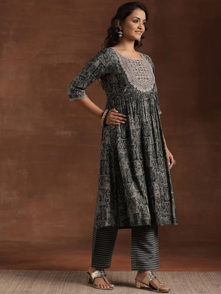 Women Ethnic Motifs Embroidered Pleated A-Line Kurta With Trouser & Dupatta