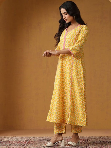 Women Geometric Printed Regular Aline Calf Length Kurta with Palazzos & Dupatta Set VitansEthnics