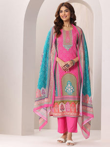 Women Ethnic Motifs Printed Round Neck Straight Kurta with Trousers & Dupatta Set VitansEthnics