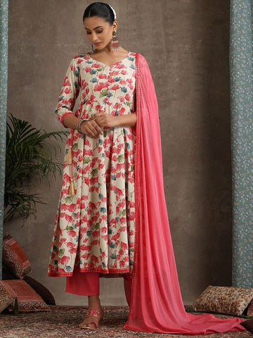 Women Floral Printed Kurta with Palazzos & Dupatta Set VitansEthnics