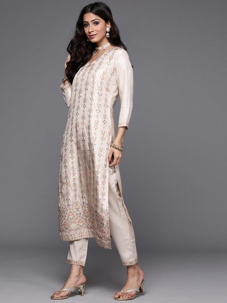 Women Ethnic Motifs Woven Kurta with Trousers & Dupatta Set