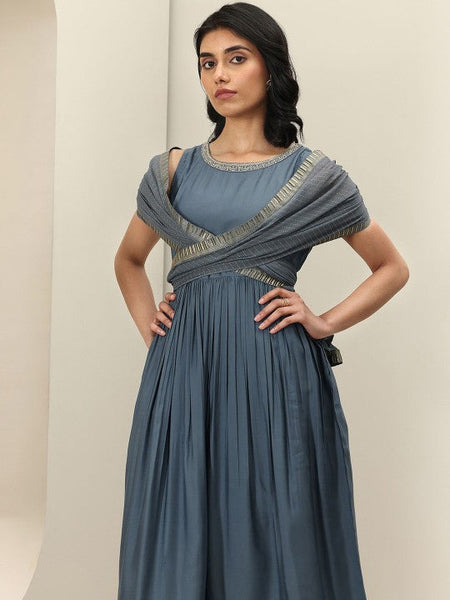 Women Pleated Kurta with Trousers & With Dupatta Indian Suit Set VitansEthnics