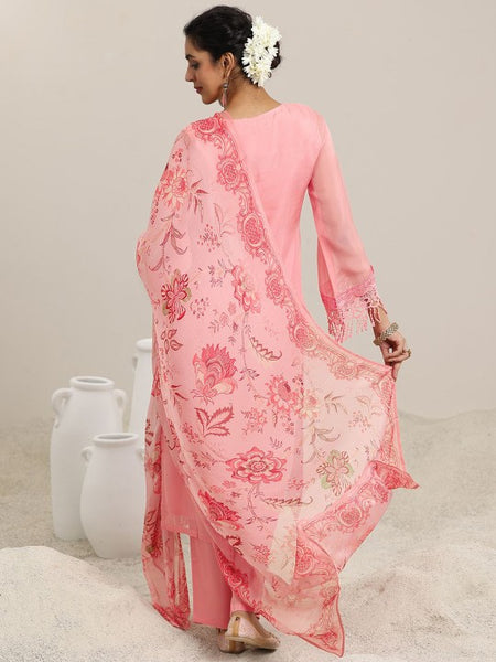 Women Floral Embroidered Panelled Kurta With Trousers & Dupatta Set