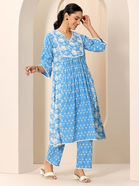 Women Floral Printed A-Line Kurta With Trouser Set VitansEthnics