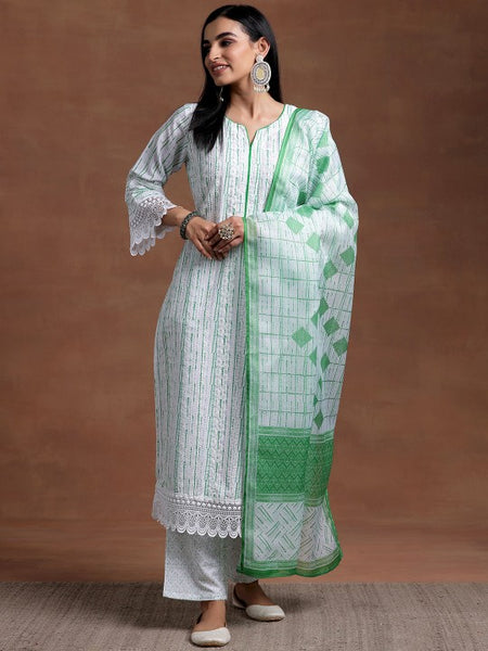 Notched Neck Flared Sleeves Floral Embroidered Straight Kurta with Palazzo & Dupatta Set