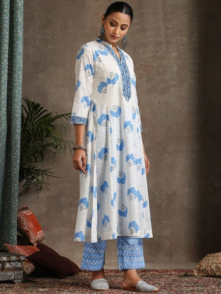 Women Floral Printed Pure Cotton A-Line Kurta With Palazzos And Dupatta Set VitansEthnics