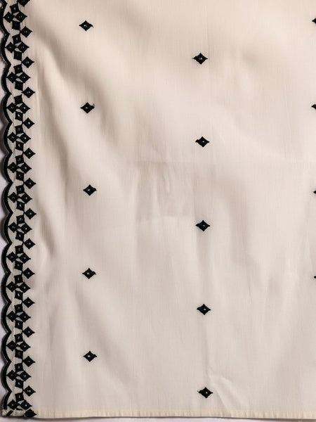 Floral Embroidered Pleated Thread Work Pure Cotton Kurta With Trousers & Dupatta Set