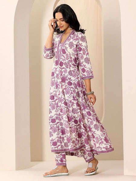 Women Floral Printed V-Neck Panelled Kurta With Trousers And Dupatta Indian Suit Set VitansEthnics