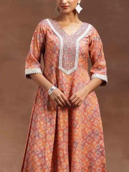 Women Ethnic Motifs Printed Zari Panelled Flared Kurta With Trouser & Dupatta