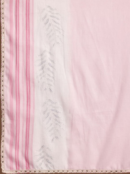 Women Pink Floral Printed Sequinned Pure Cotton Kurta with Trousers & Dupatta