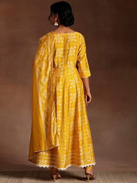 Women Ethnic Motifs Printed Thread Work Anarkali Kurta With Churidar & Dupatta
