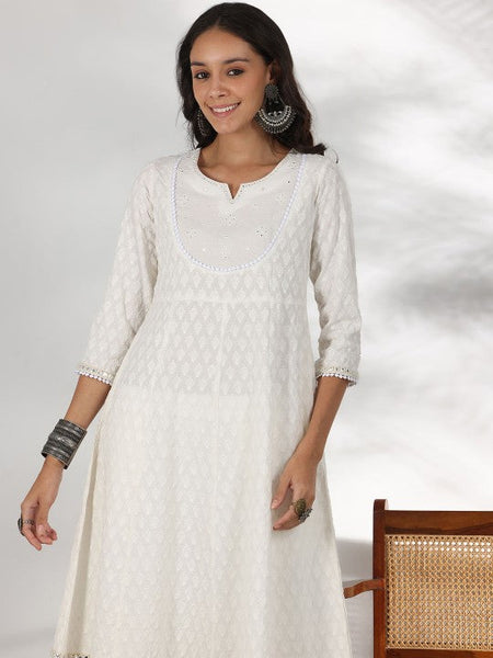 Women Embroidered Mirror Work Pure Cotton Anarkali Kurta With Palazzo & Dupatta Set VitansEthnics