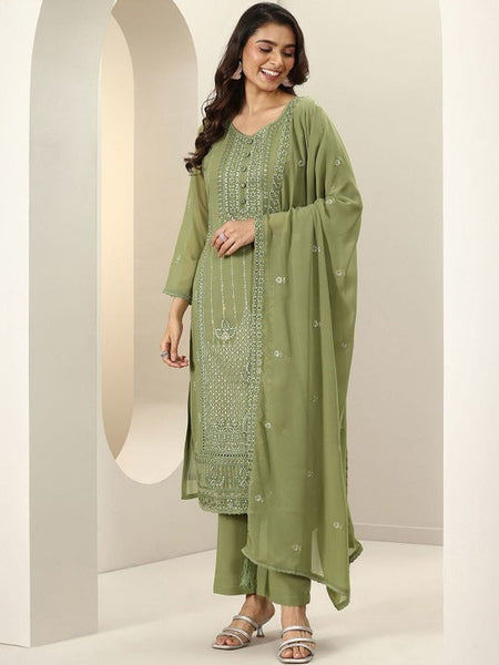 Women Floral Embroidered Panelled Sequinned Kurta with Palazzos & With Dupatta Set VitansEthnics
