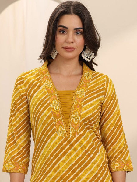 Women Leheriya Printed Regular Beads and Stones Kurta with Trousers & With Dupatta Set VitansEthnics