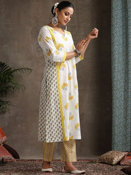 Women Floral Printed Pure Cotton Straight Kurta With Palazzos And Dupatta Set VitansEthnics