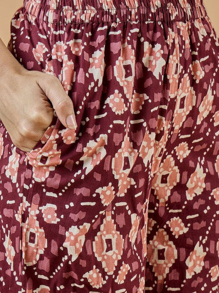 Women Ethnic Printed Pure Cotton Tunic With Trousers Set VitansEthnics