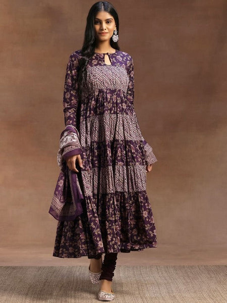 Women Floral Printed Panelled Kurta with Churidar & With Dupatta VitansEthnics