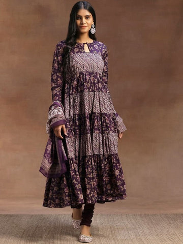 Women Floral Printed Panelled Kurta with Churidar & With Dupatta VitansEthnics