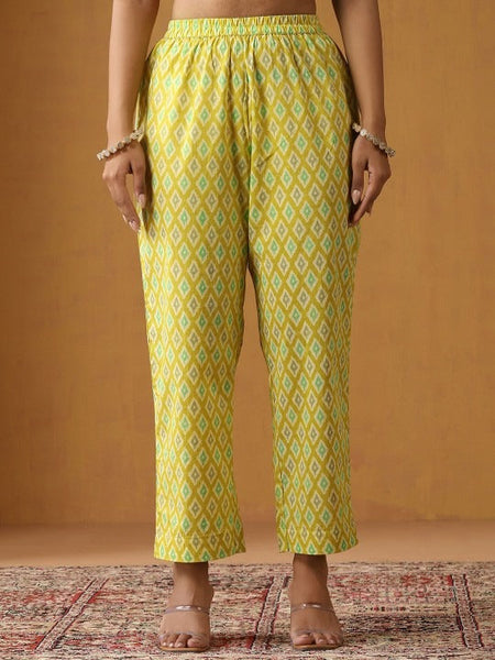Women Geometric Printed Pure Cotton Straight Kurta With Palazzo And Dupatta Set VitansEthnics