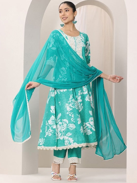Women Floral Printed Kurta with Trousers & Dupatta Set VitansEthnics