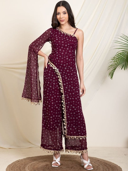 Women Printed One Shoulder Tunic With Palazzos Co-Ords Set VitansEthnics