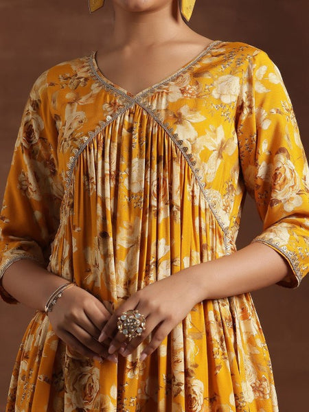 Women Floral Printed Empire Sequinned A-Line Kurta With Palazzo & Dupatta