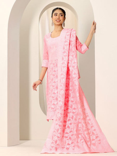 Women Floral Woven Design Chanderi Silk Kurta With Trouser And Dupatta Indian Suit Set VitansEthnics