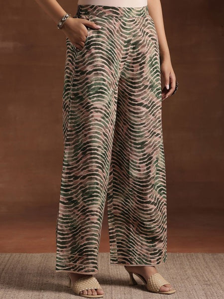 Women Green Floral Printed Gotta Patti Pure Cotton Kurta With Palazzos & Dupatta