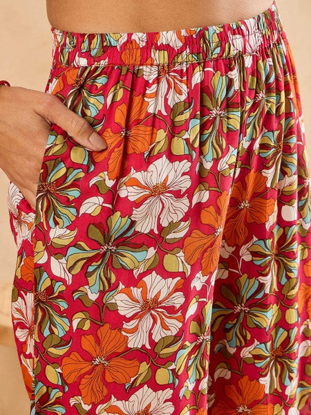 Women Floral Printed Halter Neck Top With Palazzos Set Indo-Western Outfit VitansEthnics