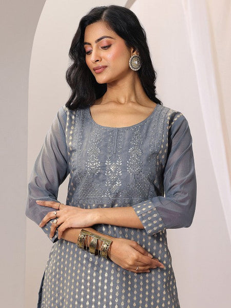 Women Floral Zari Woven Design Chanderi Silk Straight Kurta With Trousers & Dupatta Set VitansEthnics
