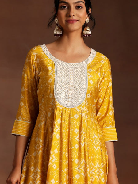 Women Ethnic Motifs Printed Thread Work Anarkali Kurta With Churidar & Dupatta
