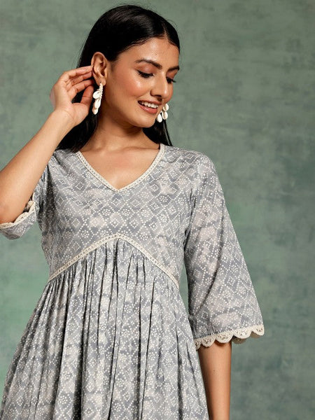 Women Bandhani Printed Pleated Pure Cotton Kurta with Palazzos & With Dupatta Set VitansEthnics