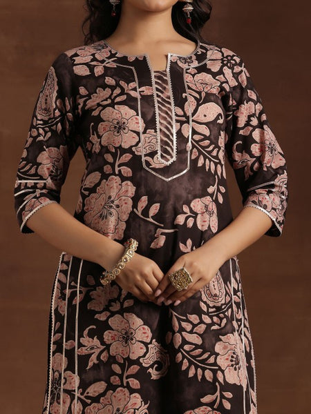Women Floral Printed Gotta Patti Pure Cotton Straight Kurta With Palazzo & Dupatta