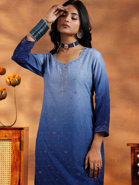 Women Ombre Dyed Regular Beads and Stones Kurta with Trousers & With Dupatta VitansEthnics