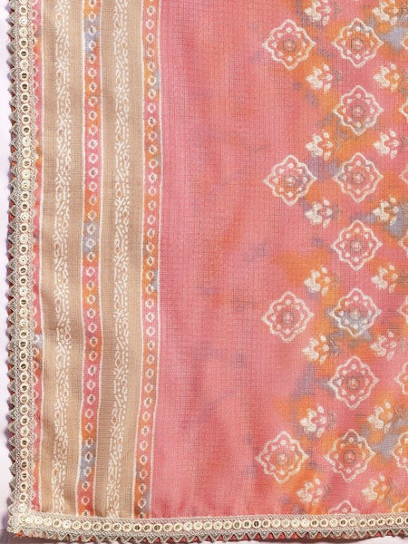 Women Ethnic Motifs Printed Zari Panelled Flared Kurta With Trouser & Dupatta
