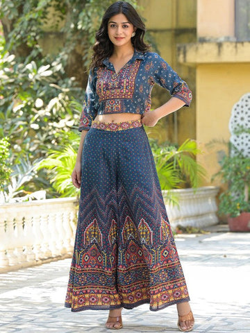 Women Printed Top With Palazzo Co-Ords Set Indo-Western Outfit VitansEthnics