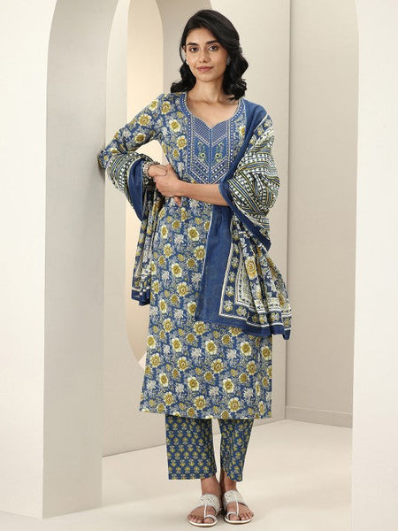 Women Floral Printed Regular Mirror Work Kurta with Trousers & With Dupatta Indian Suit Set VitansEthnics