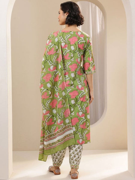 Women Green Floral Printed Regular Kurta with Salwar & With Dupatta Indian Suit Set VitansEthnics